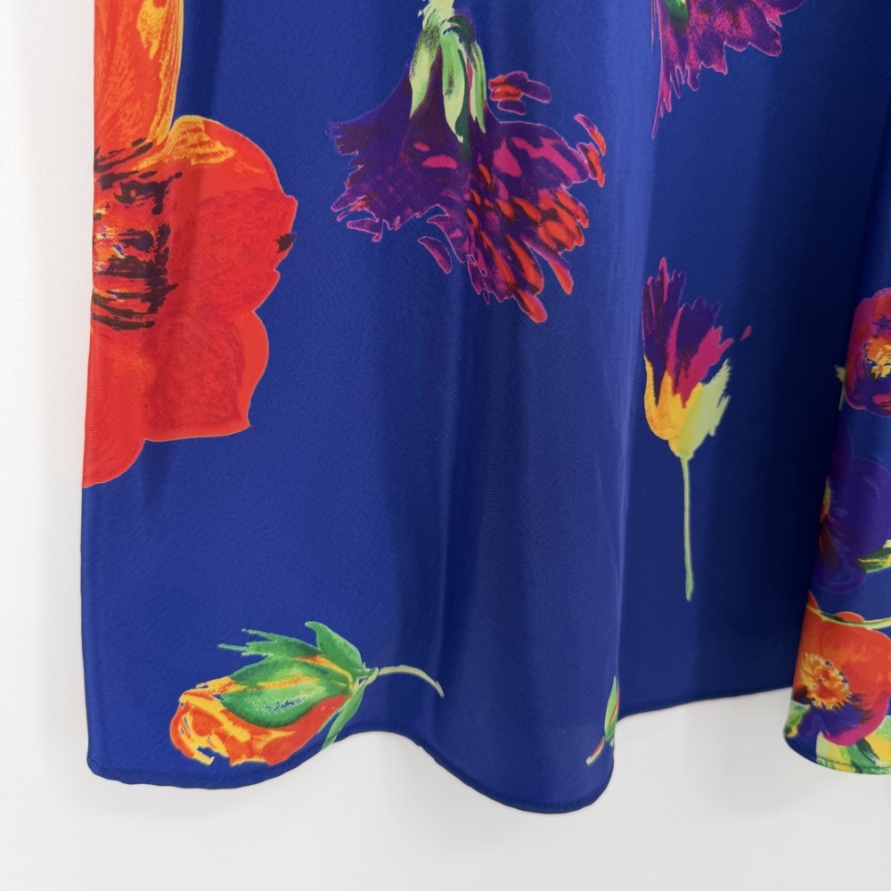 Vintage Floral Mini Slip Dress Size L Blue Scoop Neck Bold Print Nightie Chemise - Picture 3 of 9